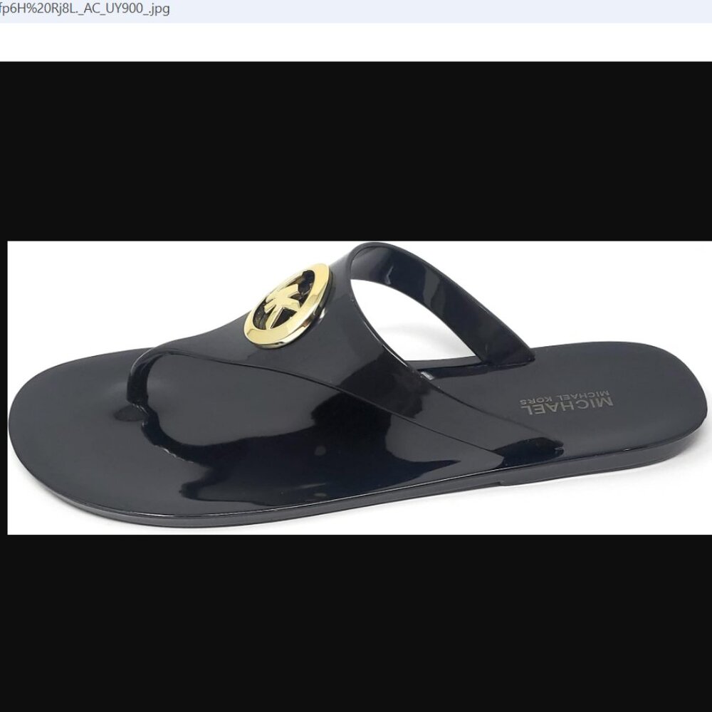 Michael Kors LILLIE Sandals Flip Flops Black jelly gold logo NEW Choose Size - Picture 4 of 4